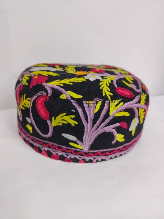 Hiras Black Kashmiri Handmade Cap With Hand Aari Embroidery