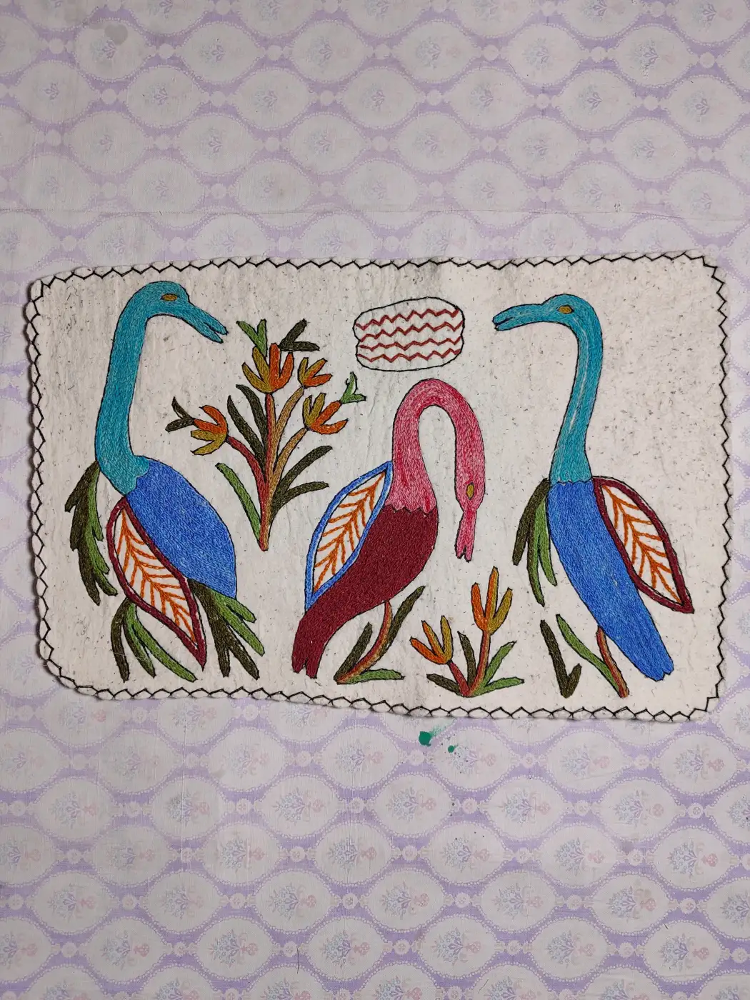 Hand Aari Work Pure Wool Namda in Rectangle Shape