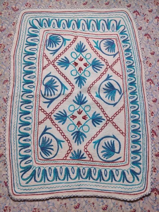 Pure Wool Namda in 6×4 ft - Hand Aari Embroidery with Blue