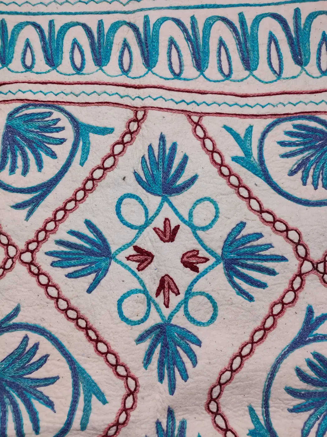 Pure Wool Namda in 6×4 ft - Hand Aari Embroidery with Blue - Image 2