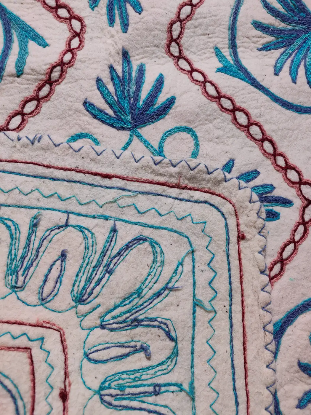 Pure Wool Namda in 6×4 ft - Hand Aari Embroidery with Blue - Image 3