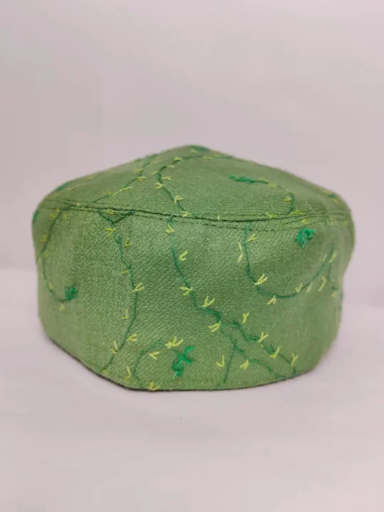 Green Hand Sozni Work Cap - Kashmir Imtiaz Dharker