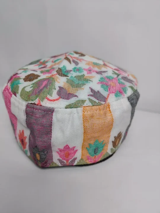 Mens Kashmiri Kani Cap in White - Al-Hariri