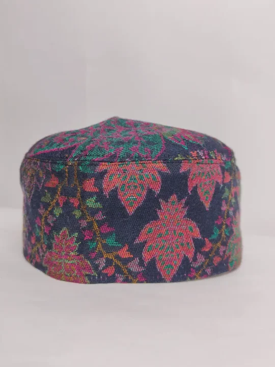 Funtuwa Round Kashmiri Kani Cap in Dark Blue