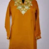 Mustard Kashmiri Short Summer Cool Cotton Kurti with Aari Embroidery Nazneen