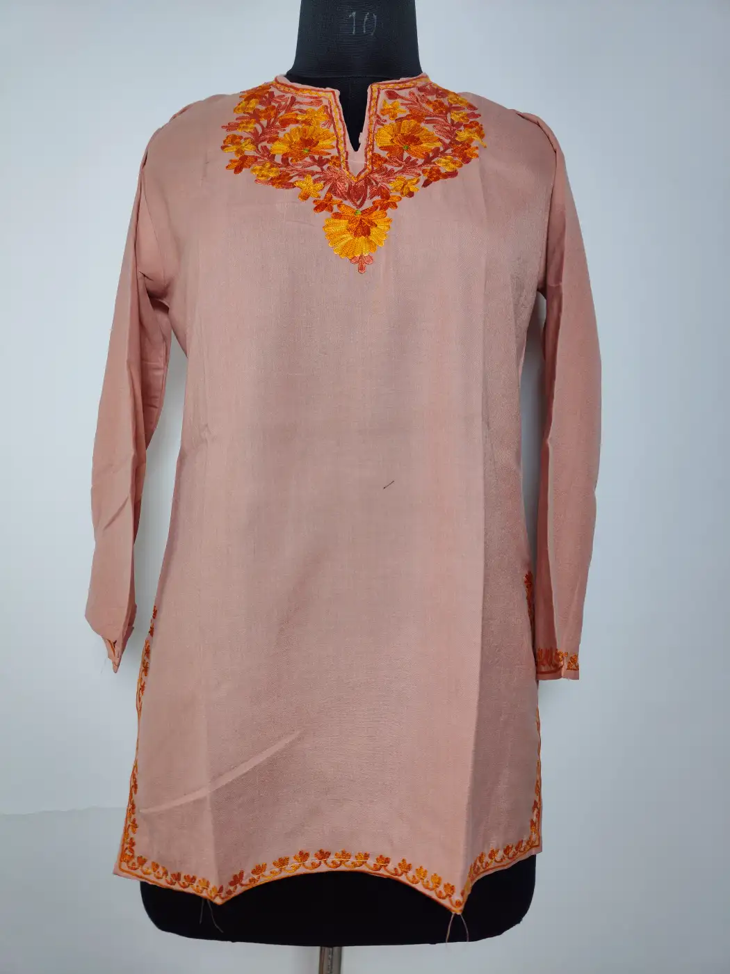 Nunchai Pink Kashmiri Short Summer Cool Cotton Kurti with Aari Embroidery
