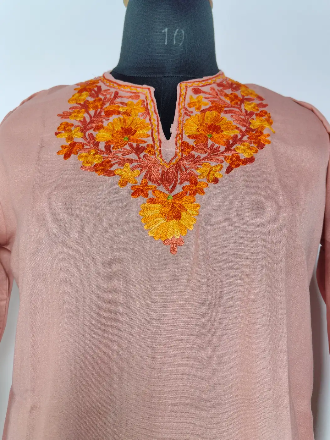 Nunchai Pink Kashmiri Short Summer Cool Cotton Kurti with Aari Embroidery - Image 2