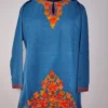 Kashmiri Short Summer Cool Cotton Blue Kurti with Aari Work Zareen