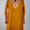 Mustard Kashmiri Short Summer Cool Cotton Kurti with Aari Work