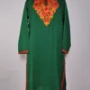 Kashmiri Rida Long Summer Cool Cotton Kurti in Dark Green with Aari Embroidery