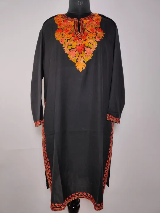 Black Long Kashmiri Summer Cool Cotton Aafreen Kurti with Aari Work