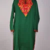Long Dark Green Hina Kashmiri Summer Cool Cotton Kurti with Aari Embroidery