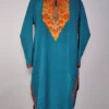 Sea Green long Yusra Kashmiri Summer Cool Cotton Kurti with Aari Work