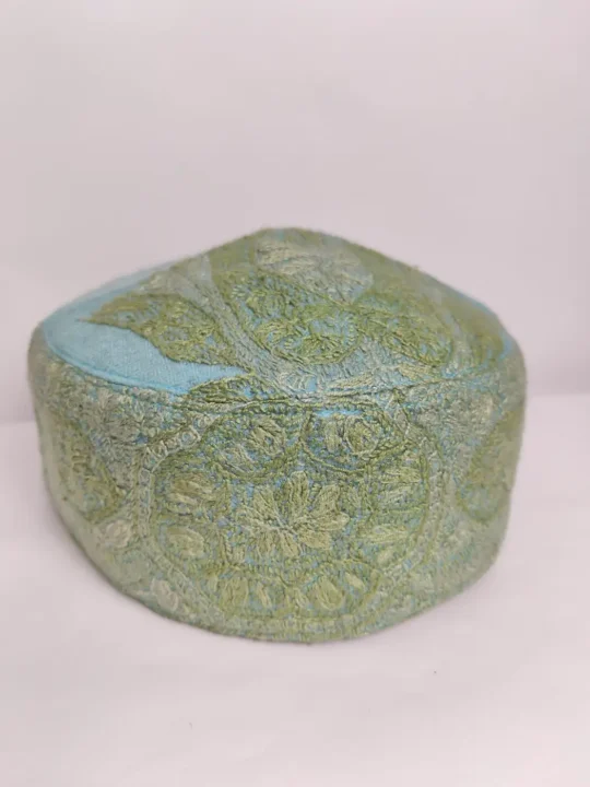 Pashmina Kashmiri Sea Green Cap with Jafar Hand Sozni Embroidery