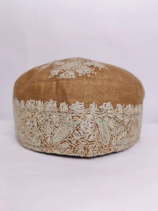 Kashmiri Beige Cap with Hand Sozni Embroidery | Jamila al-'Alayili