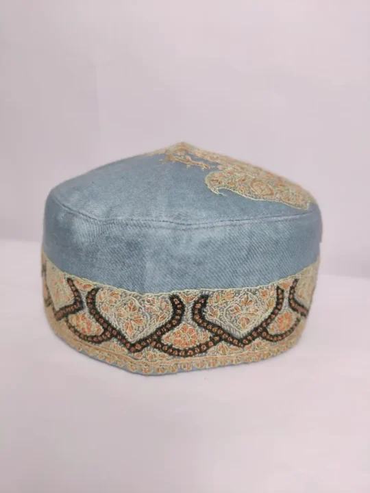 Dark Grey Kashmiri Pashmina Cap with Hand Sozni Embroidery