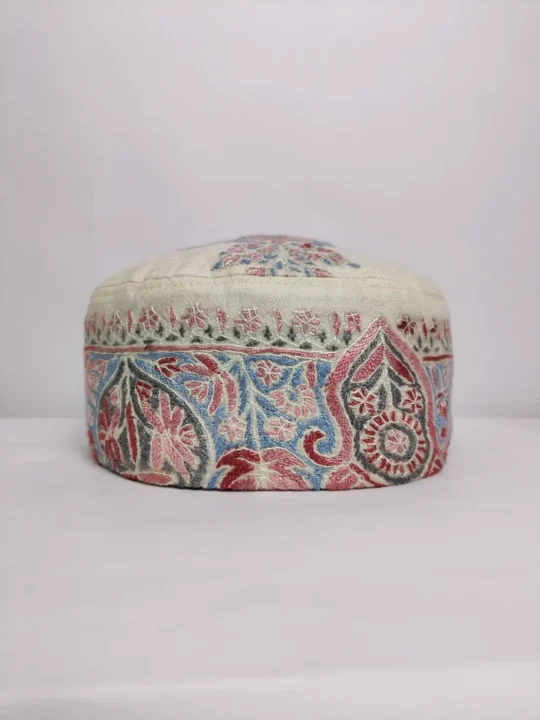 Lightweight Pashmina Kashmiri Cream Cap with Hand Sozni Embroidery