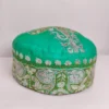 Kashmiri Pashmina Round Cap in Green with Hand Sozni Embroidery