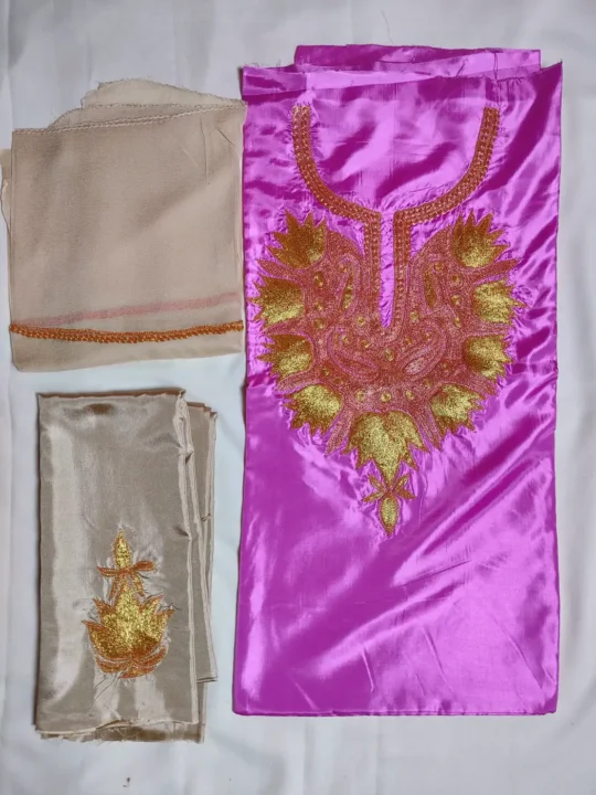 Mehrban Kashmiri 3pc Pink Silk Unstitched Suit with Botte Tilla Embroidery