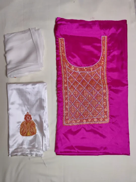 Kashmiri 3pc Silk Magenta Dilafroz Unstitched Suit with Botte Tilla Embroidery