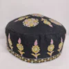 Azad Black Round Cap in Pure Pashmina with Hand Sozni Embroidery