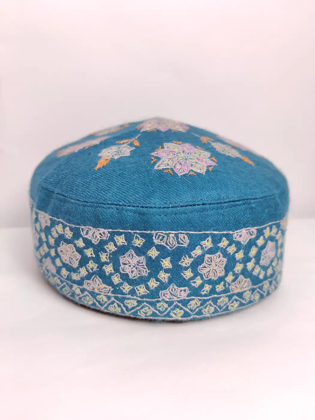 Blue Handmade Kashmiri Cap with Hand Sozni Work - Suhaibuddin