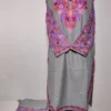Grey Kashmiri Long Cotton Co-ord Set Billi with Jaal Sleeve Aari Work