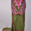 Green Kashmiri Long Cotton Co-ord Set with Jaal Sleeve Aari Work