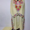 Rayesah Pastel Yellow Kashmiri Short Cotton Kurti Set with Aari Work