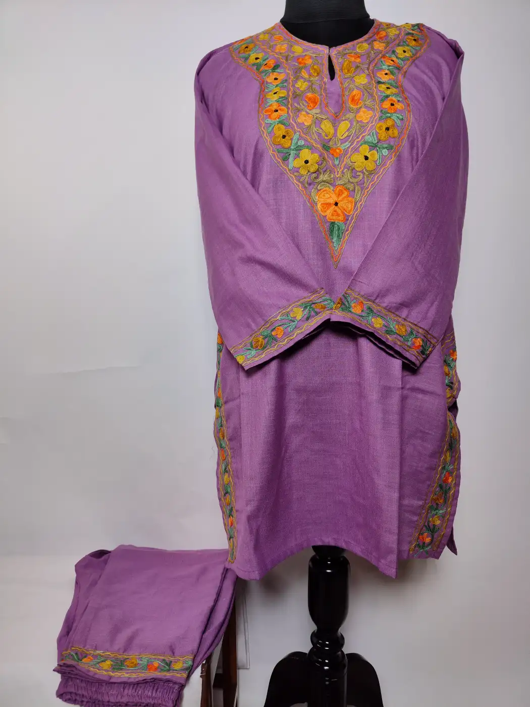 Purple Kashmiri Short Cotton Kurti Set with Janoob Aari Embroidery