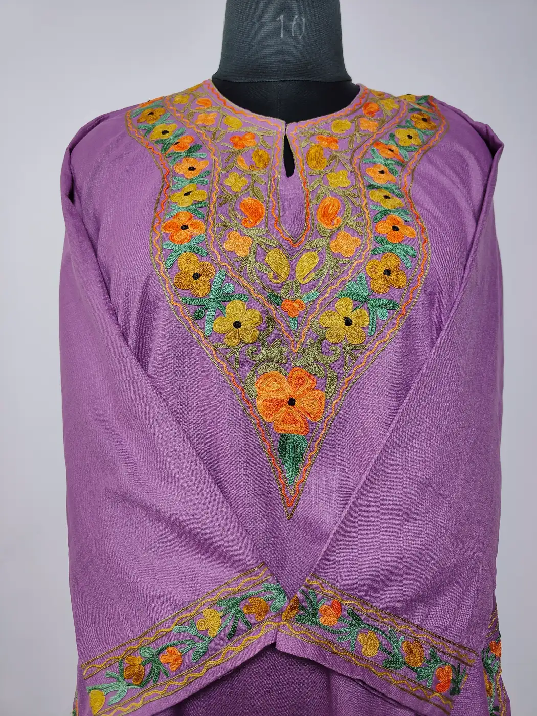 Purple Kashmiri Short Cotton Kurti Set with Janoob Aari Embroidery - Image 2