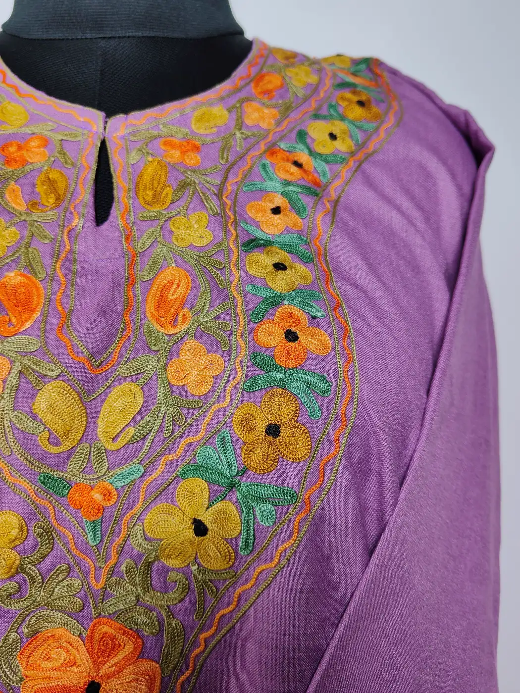 Purple Kashmiri Short Cotton Kurti Set with Janoob Aari Embroidery - Image 3