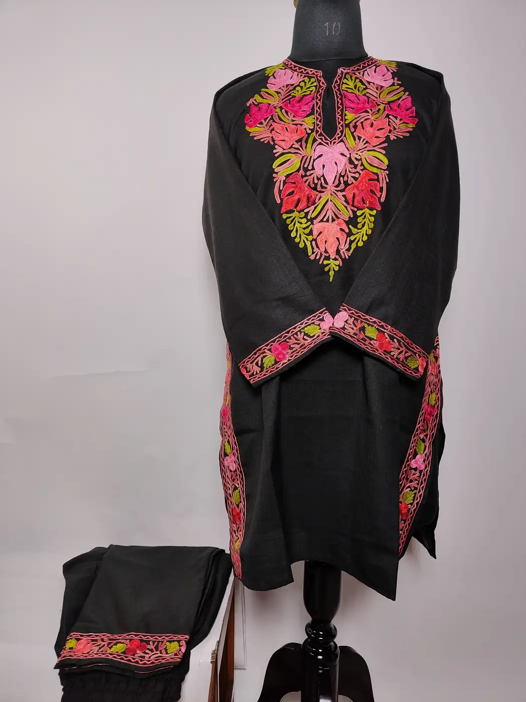 Kashmiri Black Short Cotton Co-ord Set with Irshad Aari Embroidery