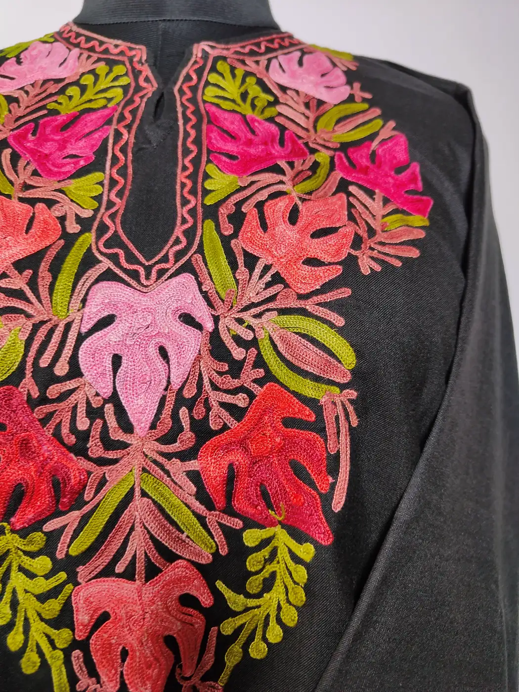 Kashmiri Black Short Cotton Co-ord Set with Irshad Aari Embroidery - Image 3