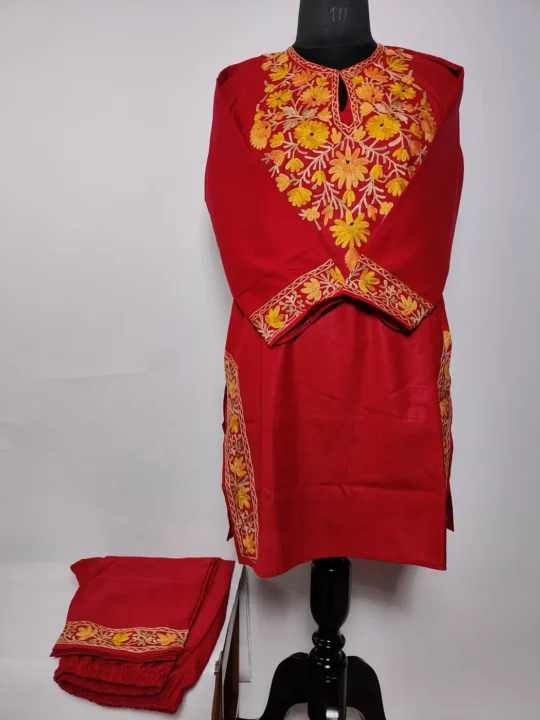 Maroon Kashmiri Short Cotton Co-ord Set with Adl Aari Embroidery