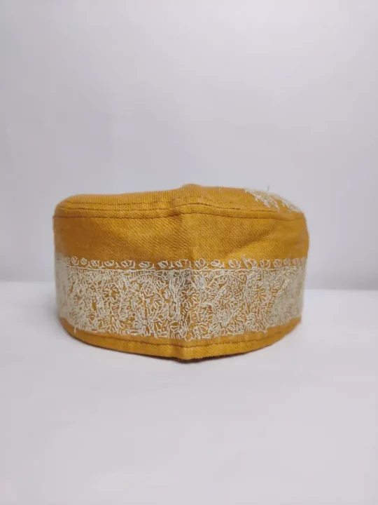 Foldable Kashmiri Golden Brown Cap with Azhaan Hand Sozni Work