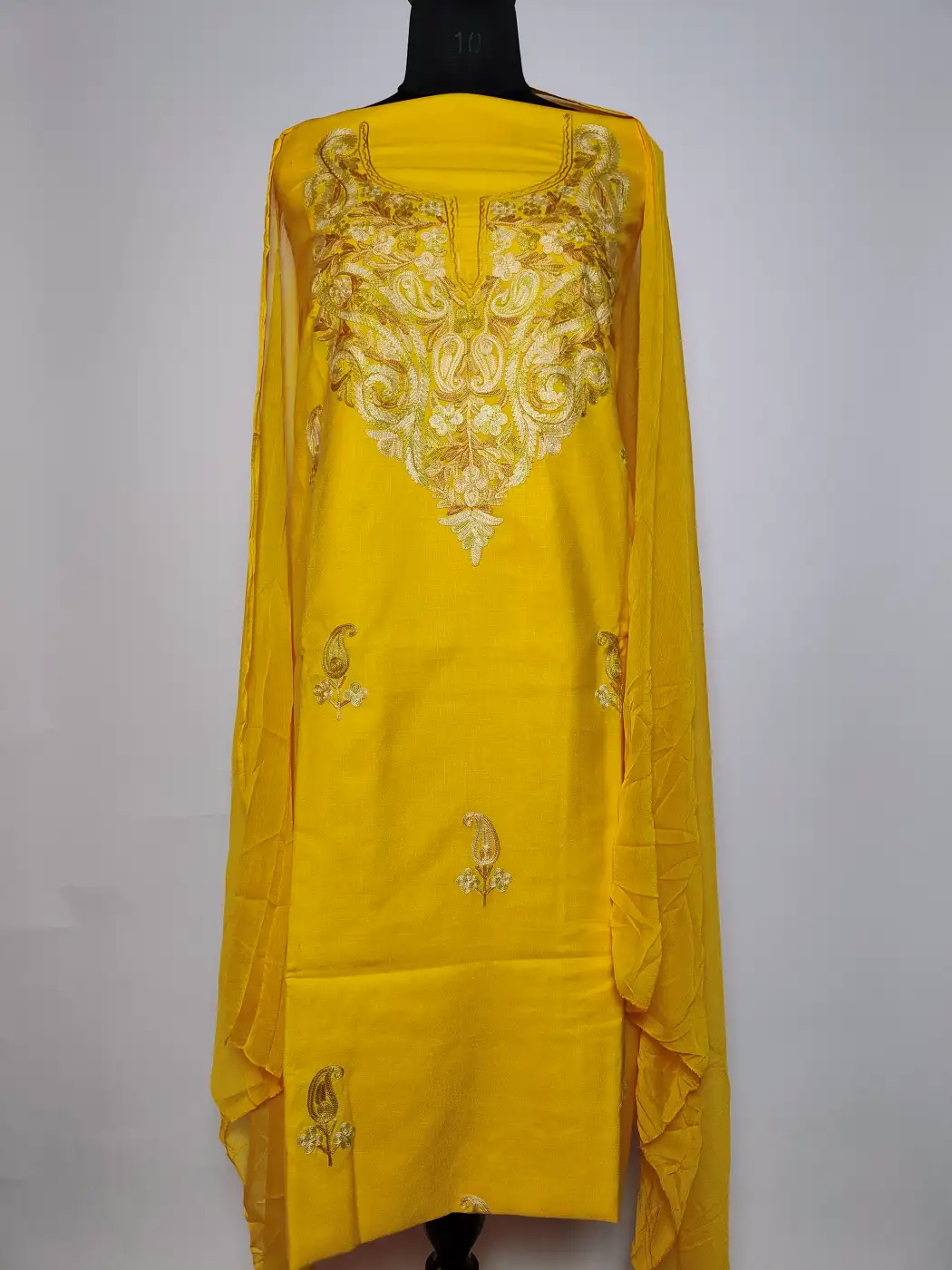 Mustard Summer Cool Cotton 3pc Suit with with Aari Work | Naqsh Bahar