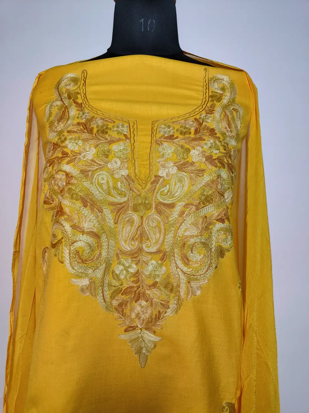 Mustard Summer Cool Cotton 3pc Suit with with Aari Work | Naqsh Bahar - Image 2