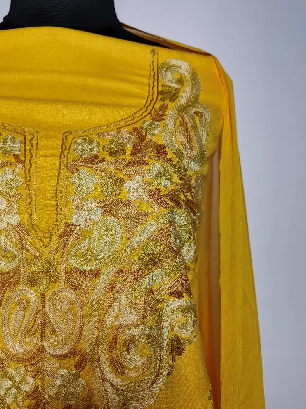 Mustard Summer Cool Cotton 3pc Suit with with Aari Work | Naqsh Bahar - Image 3