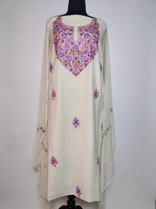 Sheen White Summer Cool Cotton 3pc Suit with with Aari Work