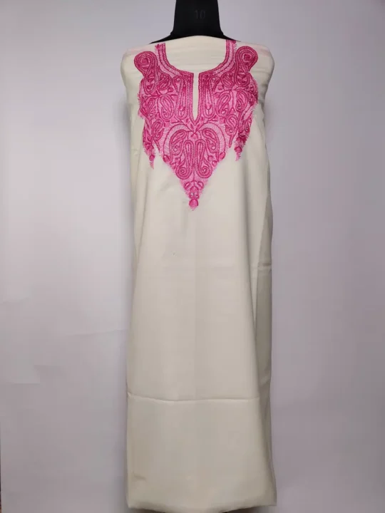 White Rahat Kashmiri 2pc Suit in Summer Cool Cotton with Hand Aari Embroidery