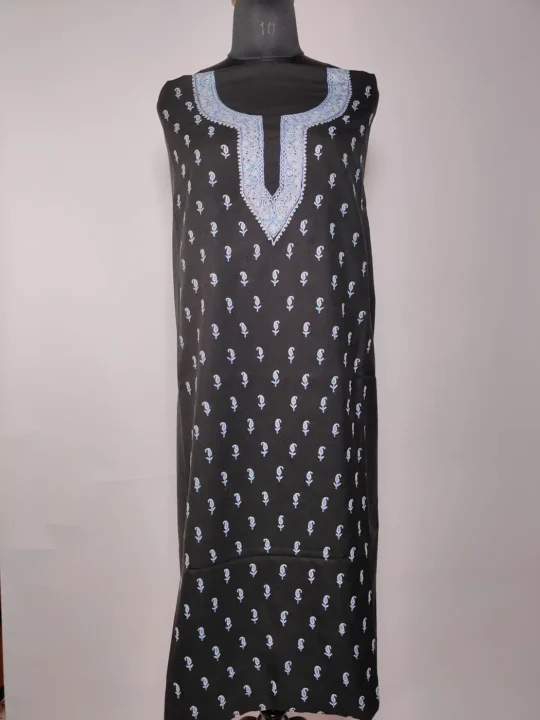 Kashmiri 2pc Black Suit in Naaz Dark Blue Summer Cool Cotton with Hand Aari Embroidery