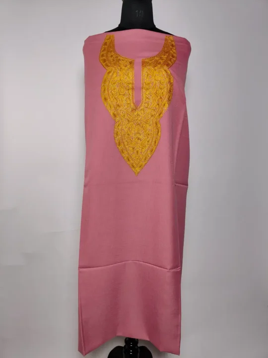 Summer Cool Cotton Nunchai Pink 2pc Kashmiri Suit with Hand Aari Embroidery Rihayish