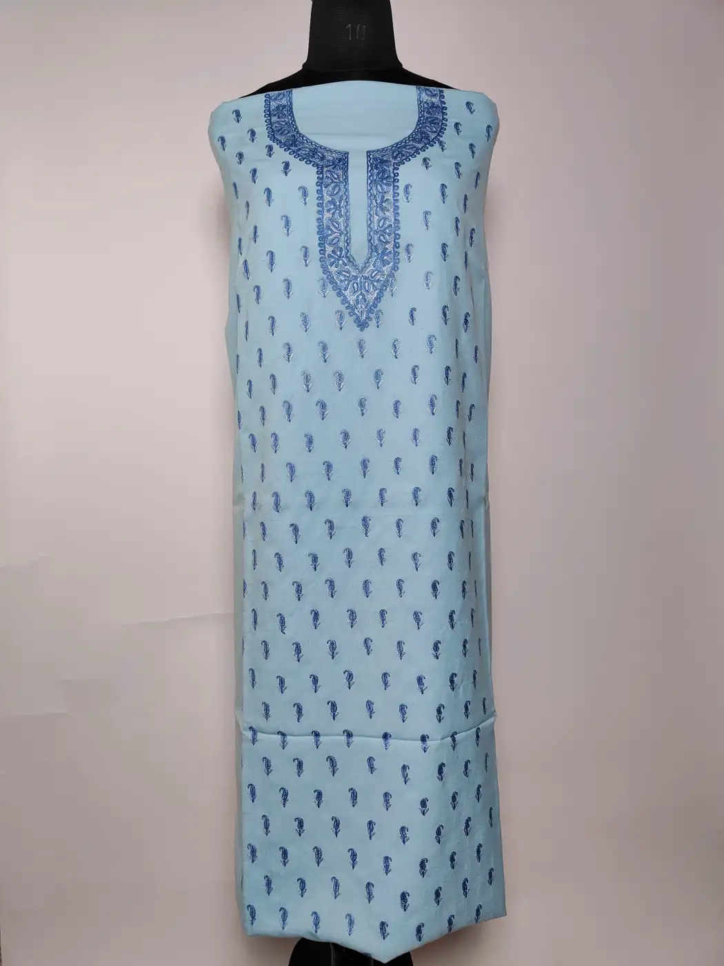 Light Blue Summer Cool Cotton 2pc Kashmiri Suit with Gulfaam Hand Aari Embroidery