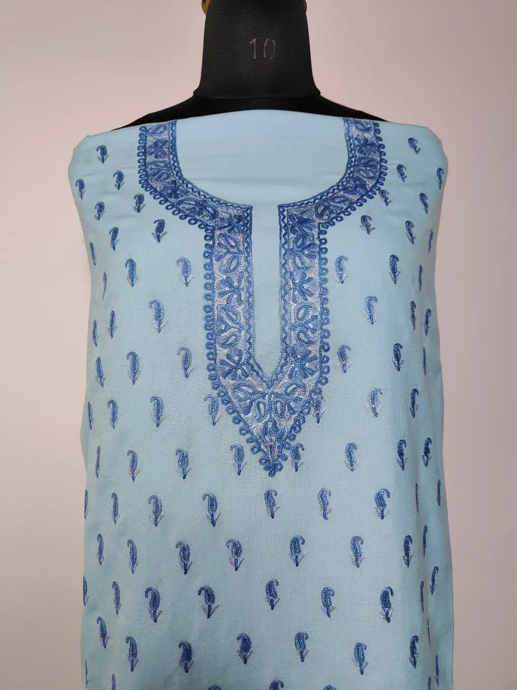 Light Blue Summer Cool Cotton 2pc Kashmiri Suit with Gulfaam Hand Aari Embroidery - Image 2