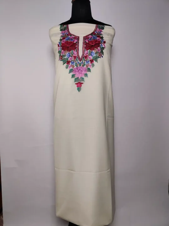 Kashmiri White Summer Cool Cotton 2pc Suit Shaistah with Hand Aari Embroidery