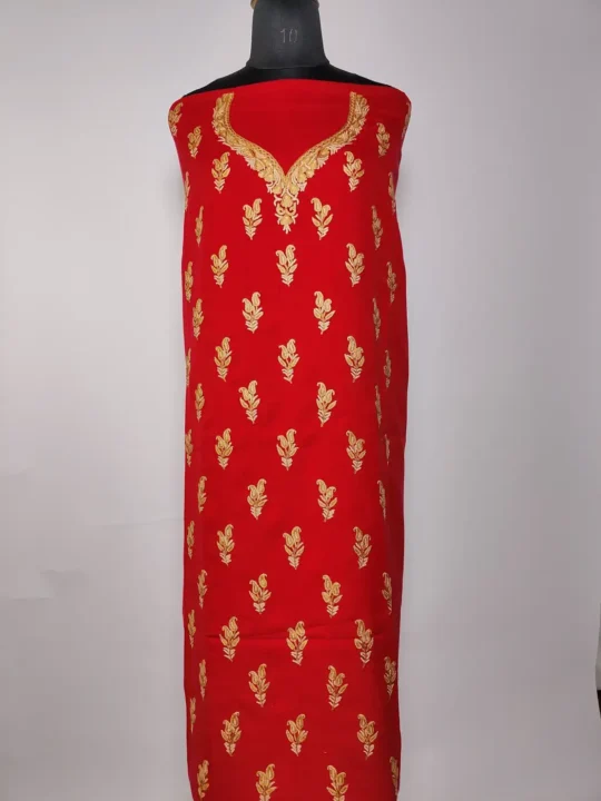 Red Summer Cool Cotton Kashmiri Abroo 2pc Suit with Hand Aari Embroidery