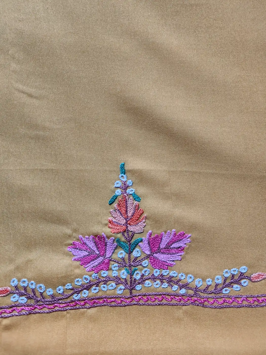 Naqshbandi Mustard Summer Cool Cotton 2pc Kashmiri Suit with Hand Aari Embroidery - Image 4