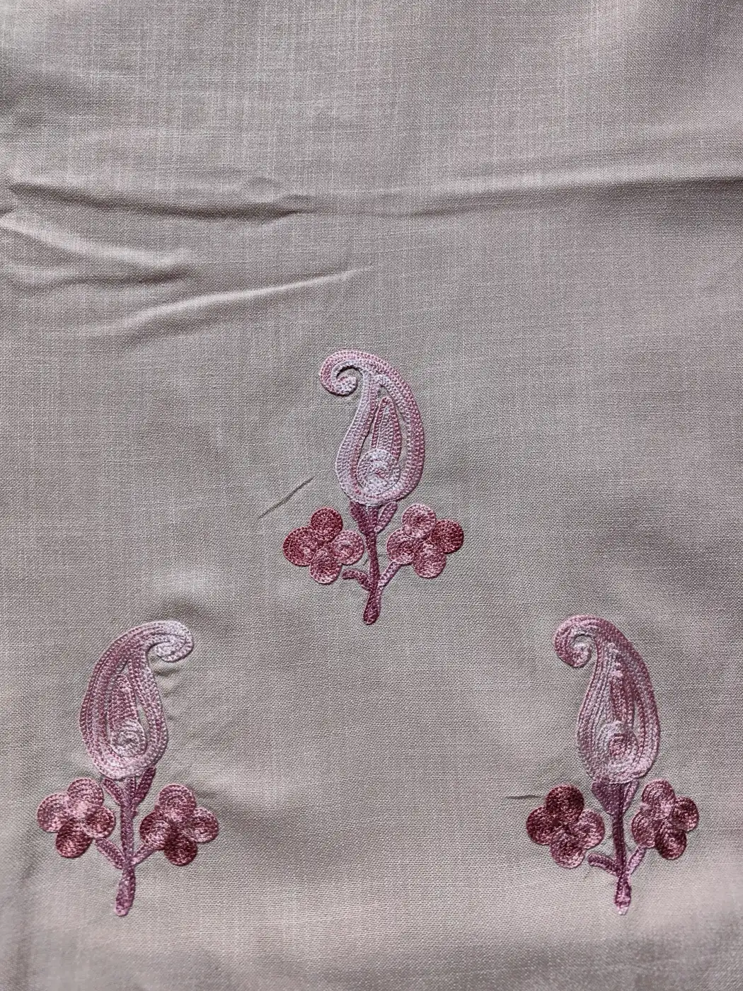 Zaman Kashmiri 3pc Beige Suit in Summer Cool Cotton with Hand Aari Embroidery - Image 3