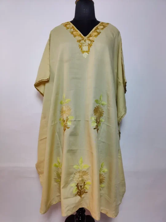 Cream Long Kashmiri Kaftan Kaftan With Aari Work